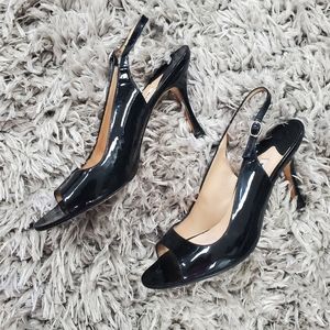 Manolo Blahnik Patent Leather Black Peeptoe Heels Size 7
